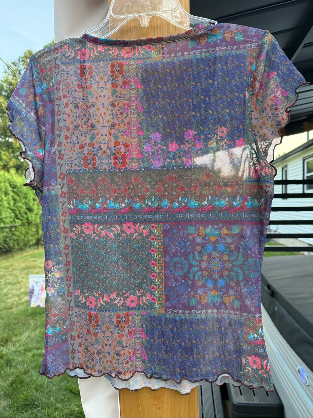 NATURAL LIFE Multicolor Floral Patchwork Scoop Neck Short Sleeve Top - Picture 10 of 11